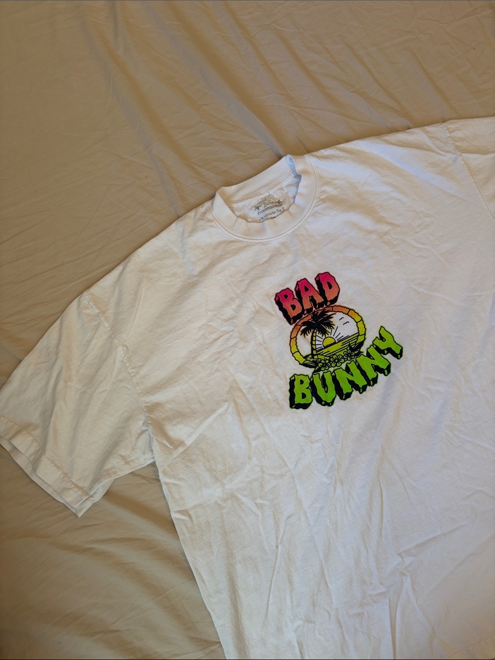 Gildan White Tee with Neon Pink, Yellow & Lime Graphic